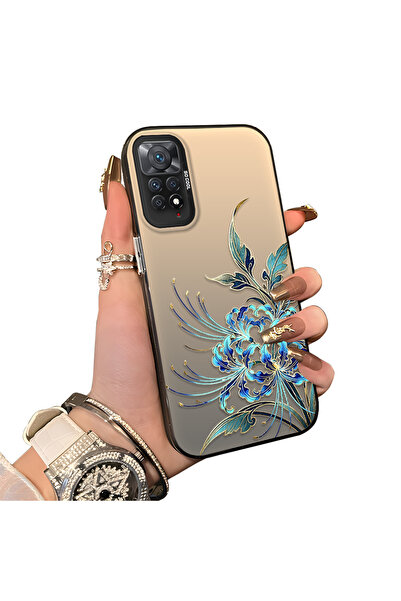 SLIMFELT Redmi Note 11 Pro 4G/5G Uyumlu Yüksek Kaliteli Mavi-altın çiçek sili...