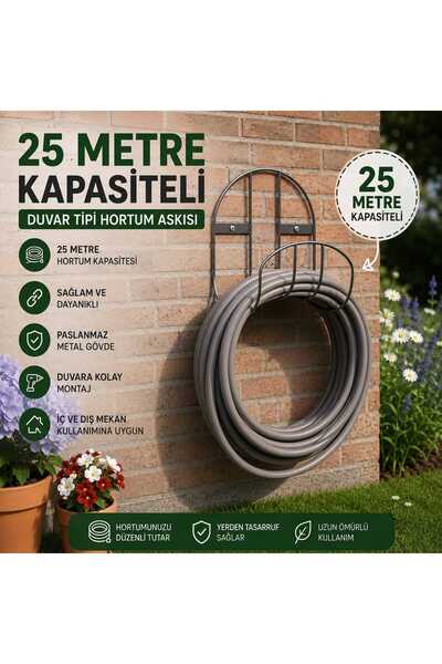 Altınkayaticaret 25 Metre Hortum Kapasiteli Duvara Monte Metal Bahçe Hortum A...