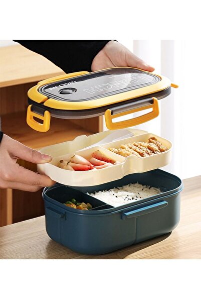 Arabest 2 Layer Portable Hermetic Lunch Box,Compartment Bento Box with Fork,S...