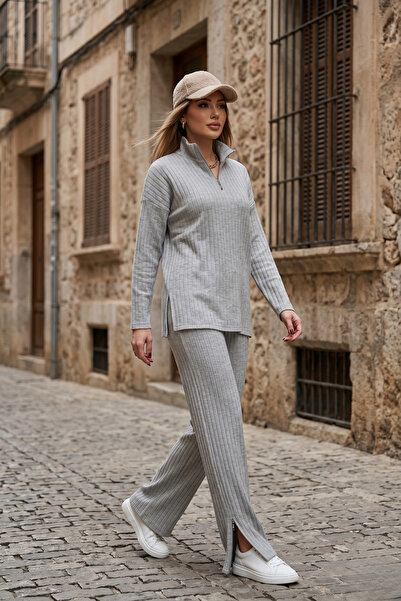 royal prime Set de pantaloni și bluză cu guler înalt și fermoar pentru femei