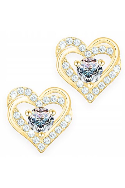 Larezo Cercei Din Argint 925 Placati Cu Aur, Model Inima Love Cu Zirconiu Alb...