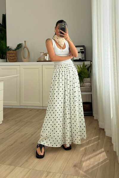 Lady Pixie Polka Dot Lined Long Skirt
