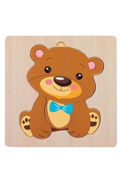 OEM Puzzle educativ din lemn pentru copii, Ursulet (5 piese) 15x15cm, piese c...