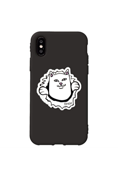 Other Apple iPhone Xs White cat Black Colored Silicone TPU Θήκη