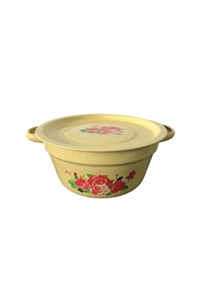 OEM Metal Bowl with Lid, Yellow / 25x12 cm / Floral
