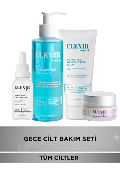 Elexir Eva GECE CİLT BAKIM SETİ | YÜZ TEMİZLEME JELİ 200 ML + BAKUCHIOL GECE ...