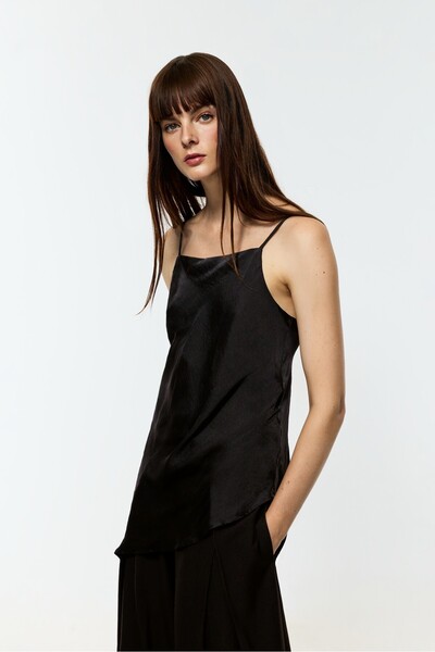 LEFTIES Asimetrik saten top