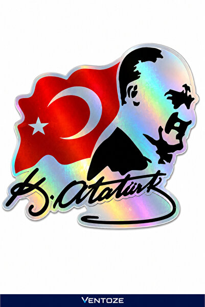 Ventoze Atatürk Silüeti ve İmzası Türk Bayraklı Hologram Araba Oto Cam Kaport...