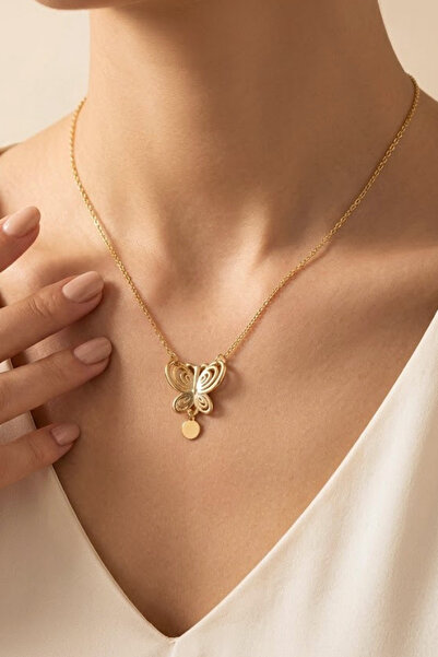 Elika Silver Gold Butterfly Model Füsun Necklace