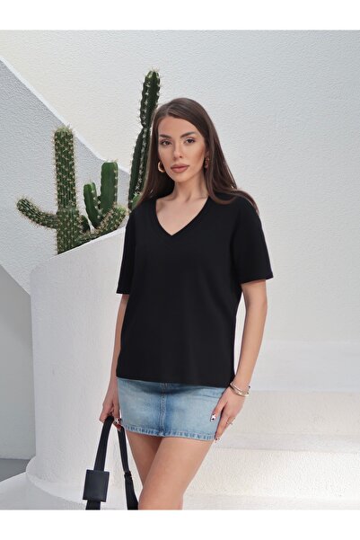 Paw Garage Γυναικείο T-Shirt Massi Interlock από ύφασμα με λαιμόκοψη V και ov...
