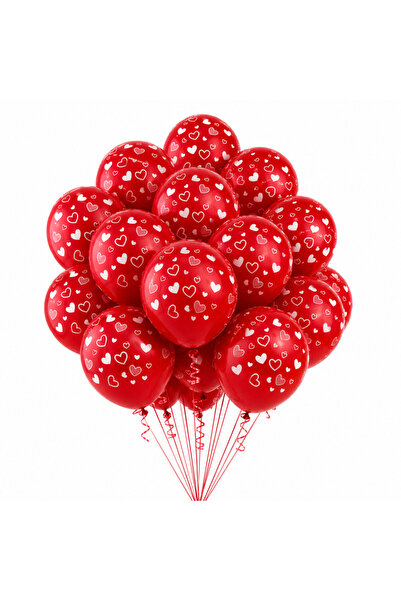 Ropet Top Bottom Set of 100 Red Latex Balloons, With Hearts, 30 cm,