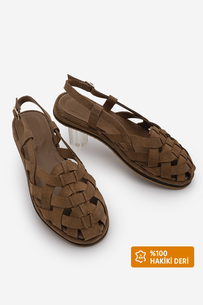 Marjin Kadın Hakiki Deri Şeritli Arkadan Bantlı Günlük Sandalet Zagolin Camel...