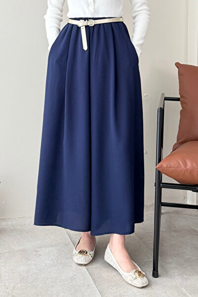 Tesettür Diyarı Relax Suzana Fabric Skirted Trousers with Elastic Waist - Nav...