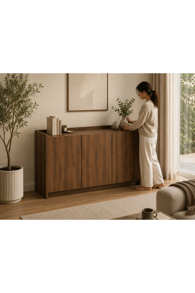 GaniHome Ligna Salon Konsolu Ahşap Görünümlü Modern Konsol Çok Amaçlı Depolam...