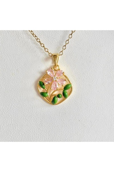 deluxe takı ve giyim Frame Design Pink Flower Figured Steel Necklace