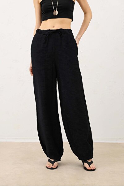 Antioch Black Adjustable Leg Draped Women's Trousers