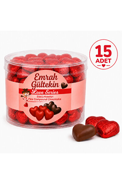 Emrah Gültekin 15 Adet Kalp Şekilli Sütlü Kokolin Çikolata Kırmızı Folyolu He...