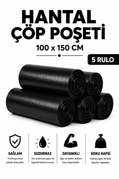 MSE HOLD Çöp Poşeti 100x150 Hantal Boy 5 Rulo 50 Adet Kalın Sızdırmaz Çöp Tor...
