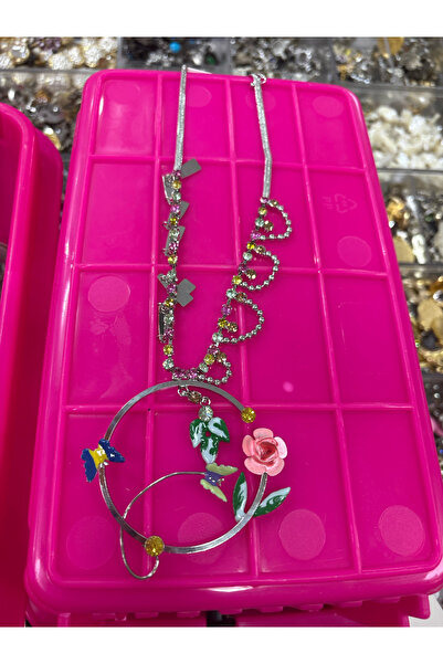ELUNE İSTANBUL Elune Silver Color Colorful Stone Heart Chain Long Necklace wi...