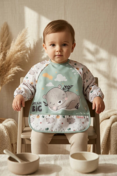 Babydonat TinyBear Dream Big Su Geçirmez Uzun Kollu Mama Önlüğü - Mint Yeşili...