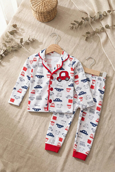 Babydonat Car Embroidered 100% Cotton Collared Boys' Pajama Set 1-6 Years
