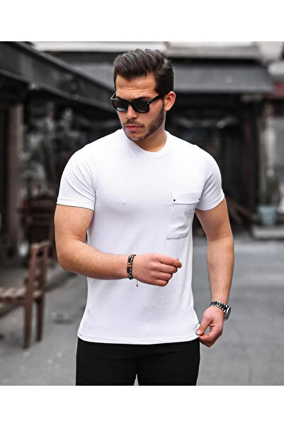 diğer1234 Ανδρικό T-shirt με στρογγυλό γιακά - Άσπρο — M