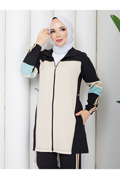 moda4b Women's 3 Piece Set Zippered Long Jacket Blouse and Wide Leg Pants Dou...