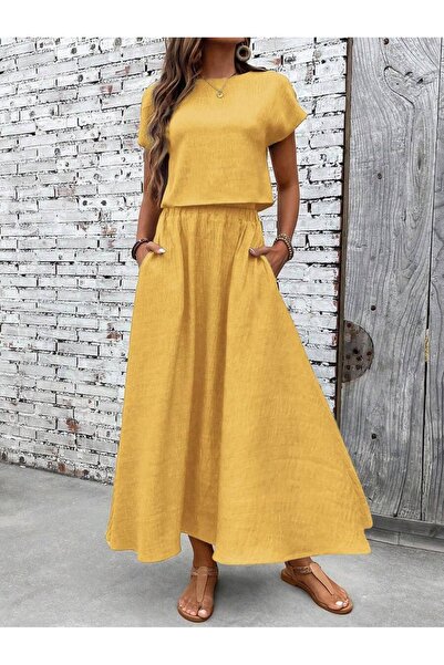Iuliashop Set cu fustă lungă Danielle Galben - L