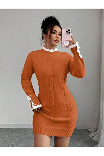 Iuliashop Vivianna Orange Knitted Short Dress - M