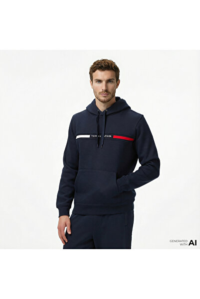 Tommy Hilfiger Erkek Kapüşonlu Sweatshirt Mavi