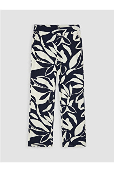LC Waikiki New Season Navy Blue Patterned Women's Trousers with Elastic Waist