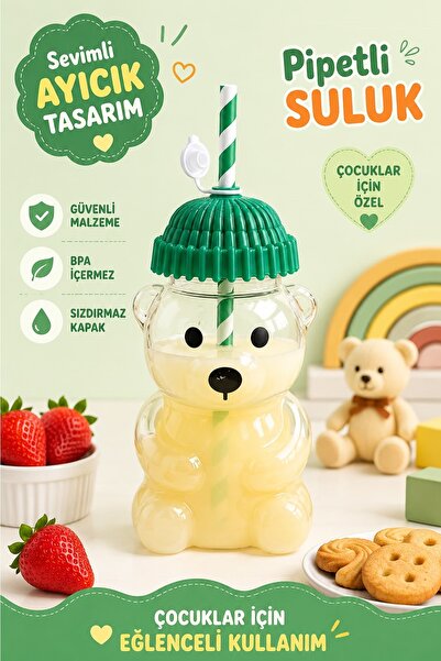 Kitchen Beauty Sevimli Ayıcık Suluk Pipetli Sızdırmaz Suluk Su Şişesi Pinterest Matara Okul Suluğu 600Ml