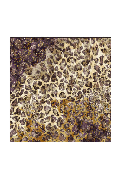 Bursa İpek Chestnut Pantera Pattern Twill Silk Scarf