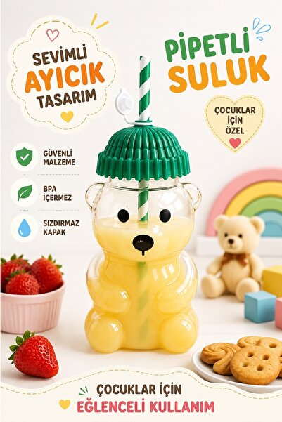 Kitchen Beauty Sevimli Ayıcık Suluk Pipetli Sızdırmaz Suluk Su Şişesi Pinterest Matara Okul Suluğu 600Ml