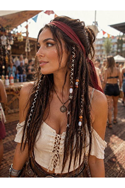 YASEMİN KAPLAN Temporary Rasta Snap on 8 Pieces Light Chestnut Beaded Festiva...
