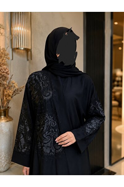 NOUR Lara Abaya with Light Tijan Fabric and Stylish Harry Lace and Crystal De...