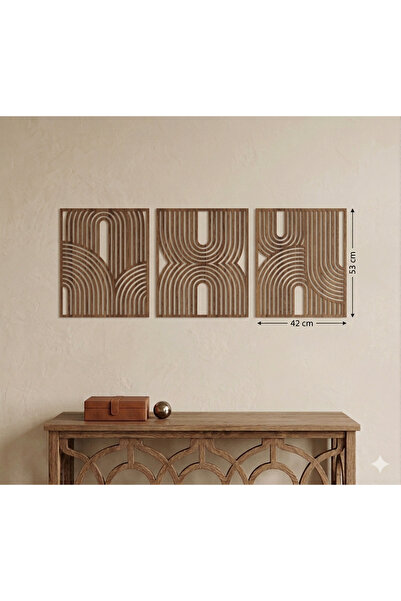 Modern Scandinavian Style Laser Cut Wood Wall Board 3-Piece Set Walnut Color Geometric MDF Wall Ornament