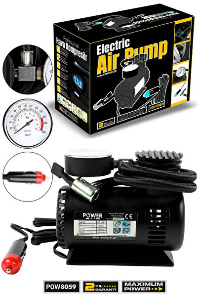 POWER BLACK 12 V MİNİ ÇAKMAKLIK HAVA KOMPRÖSÖRÜ TOP MOTOR BİSİKLET HAVA ŞİŞİR...