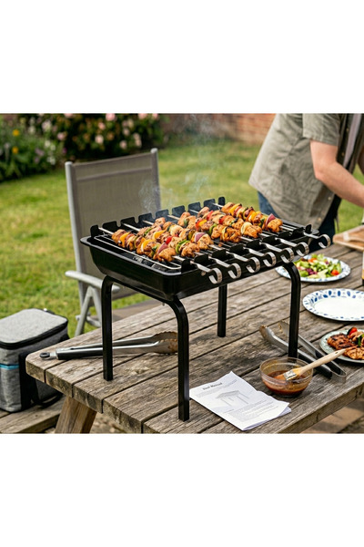 SAHARE Rectangular low-height table design grill in black, comes with 8 skewe...