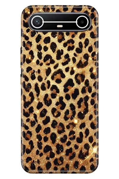 TECNO Spark Slim 5G Kılıf Yaldızlı Leopar Temalı Desenli Darbe Emici Silikon