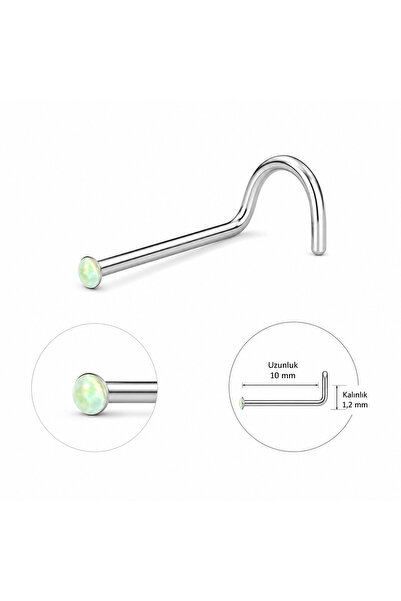 Dragon Opal Taşlı Burun Piercingi 1.2 mm Kalınlık 10 mm Cerrahi Çelik L Tip N...