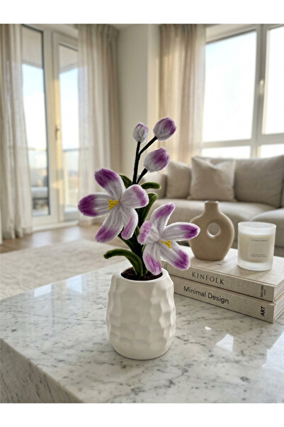 Crystal Coza Handmade Chenille Flower in a Pot Decorative Artificial Flower 2...