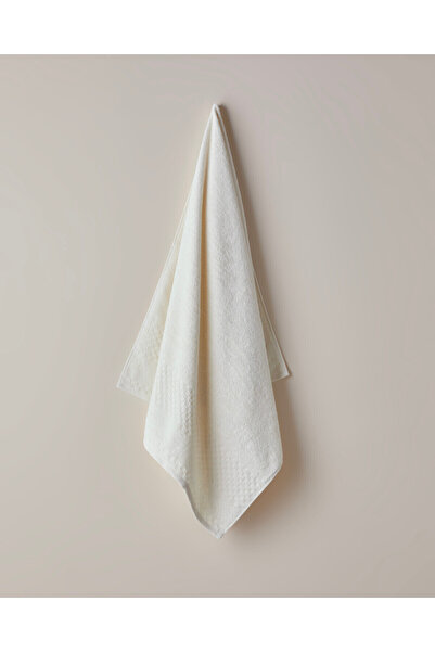 LC Waikiki Nevavm Border Check Cotton Bath Towel 70X140 cm Ivory