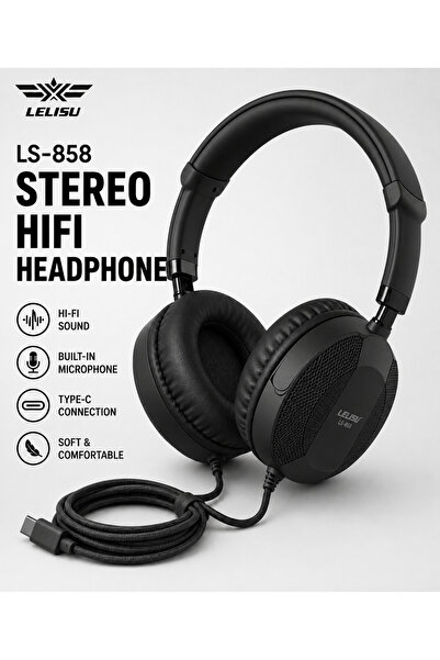 LELISU LS-858 Premium HiFi Stereo Headphones – Type-C Wired Headset with Micr...