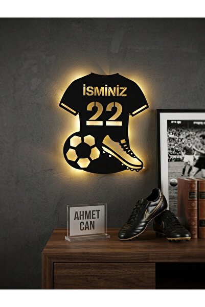 Murat Lazer Kişiye Özel İsimli Futbol Forması Led Işıklı Ahşap Duvar Dekoru P...