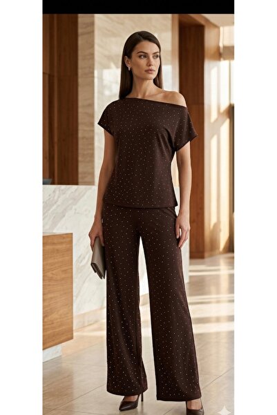 MODA Bluză tip crop top de calitate premium, în nuanța cafelei amare, cu pant...