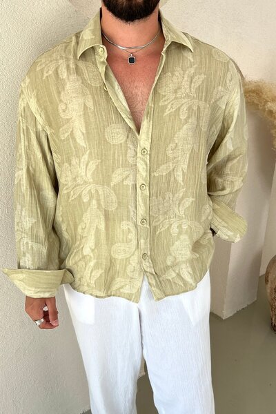 OUTFİT MAN Tril Oversize Self-Embroidered Shirt Mint