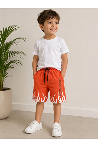 BY SOLANA KİDS By Solona 6606-26 Boys' Flame Patterned Shorts with Pockets, L...