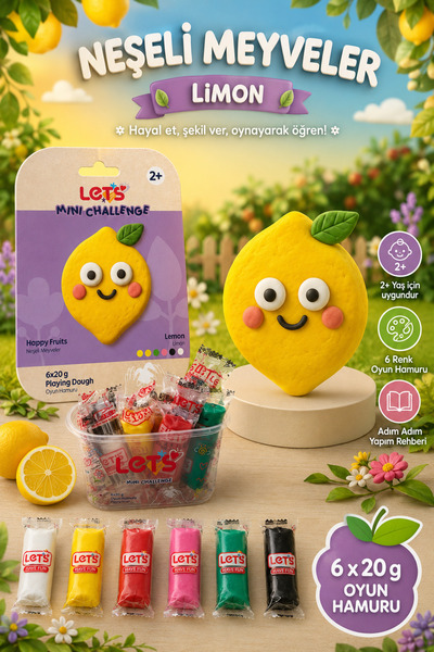 Lets Mini Challenge 5 Renk Neşeli Meyveler Limon Oyun Hamuru 120g