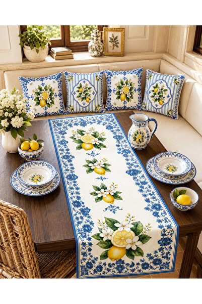 Bebişim Halı Față de masă decorativă modernă, albastru, alb, cu lămâie